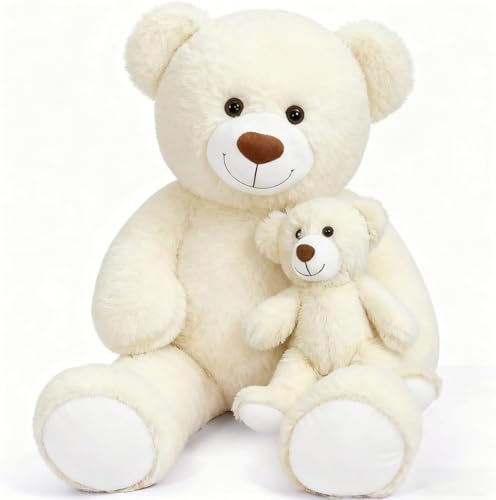 Ours en peluche géant 100 cm avec son petit ourson blanc cassé