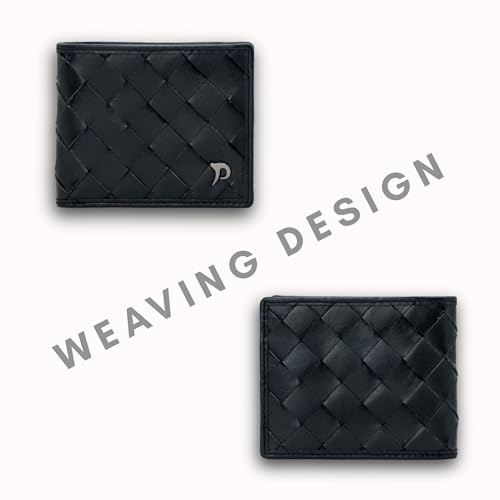 Image of Genuine Leather Wallet for Men with RFID Protection, Handwoven Slim Bifold Money Wallet, 3 Card Slots, Coin Pocket, Dual Note Compartments, Compact Wallet for Office, Travel & Daily Use