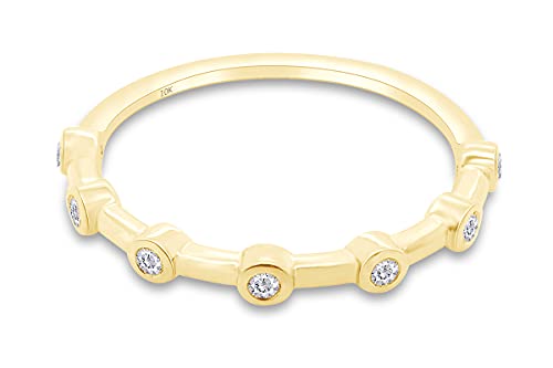 SAVEARTH DIAMONDS 7-Stone Design, 1/10 Carat Round Cut Lab Grown Diamond Bezel Set Half Eternity Wedding Band Ring In 10k Gold Jewelry For Women, (0.10 Cttw)2