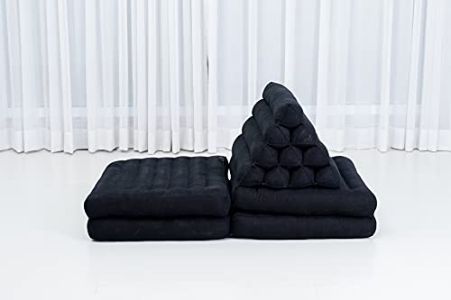 Image of Leewadee Comfortable Japanese Floor Mattress - Thai Floor Bed with Triangle Cushion - Futon Mattress - XL Extra Long Thai Massage Mat, 89 x 20 inches, Black, Kapok Filling