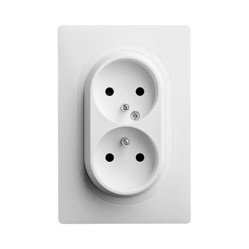 DEBFLEX - Caly - Prise Électrique 2P+T Double/1 Poste - Prise Murale 16A avec Terre - Plastique - Installation Encastrée - Blanche - 125 x 85 x 40 mm