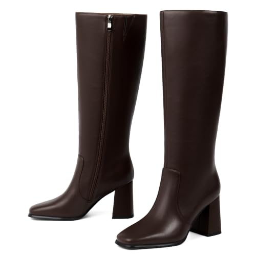 Image of Modatope Knee High Boots Women Square Toe Chunky Heel Fashion Tall Boots