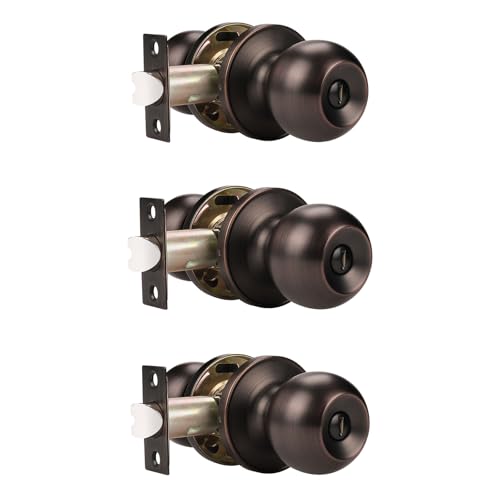 Probrico Interior Door Knobs Oil Rubbed Bronze Door Locks for Bedroom/Bathroom, Oil Rubbed Bronze Privacy Door Handle Locks, Interior Keyless Door Locks, 3 Pack