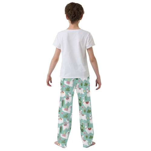 ZZXXB Ethnic Cacti Llama Boys Long Pants Soft Trousers Elastic Waist Kids Lounge Bottoms with Pockets S-XL3