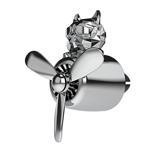 Image of Car fragrance diffuser pilot car air outlet fragrance diffuser cartoon rotating fan leaf car perfume cute cartoon shape car perfume air freshener with 2 fragrances (silver-dog)