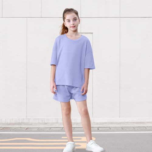 Image of DREAM BUS Girls T-Shirts and Shorts Set 2 Pieces Teen Girls Summer Matching Outfit Solid Trendy Clothes for Little Girl
