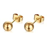 Boucle d'Oreille, Femme Acier inoxydable Clous et Puces Petite Perle Ronde 5mm Or Rose