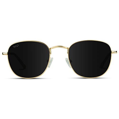 WearMe Pro WMP Eyewear - Round Metal Frame Retro Oval Shape Sunglasses For Women Polarized Lens (Gold/Black Lens)