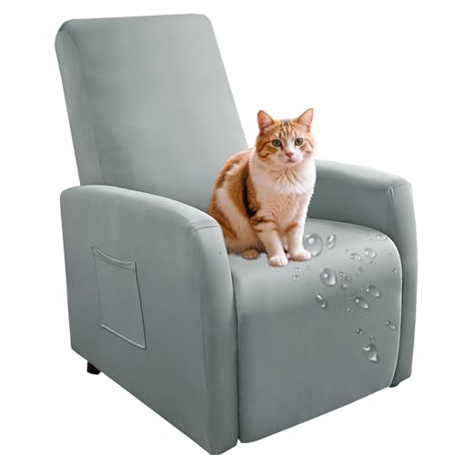 Generisch wasserdichte Sessel überzug Stretch, Sesselschoner mit Taschen Wohnzimmer, Angepasster für Fernsehsessel Bezug-Light Gray