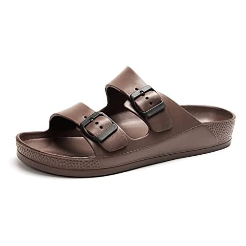 Luffymomo Adjustable Slip on Eva Double Buckle Slides for Mens (10 M US Dk Brown) Cover