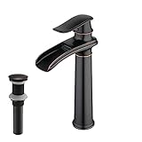 Bathroom Vessel Sink Faucet with Pop Up Drain Sinlge Handle Oil Rubbed Bronze Waterfall Spout Tall B