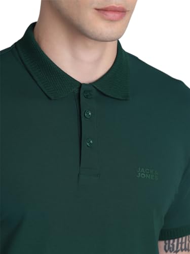 Image of JACK & JONES Men's Cotton Solid Slim Fit Polo T-Shirt