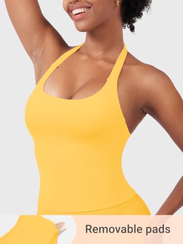 Image of YEOREO SoftHue Women's Impact Halter Tank Top Longline Backless Scoop Neck Built-in Bra Sports Workout Gym Crop Top