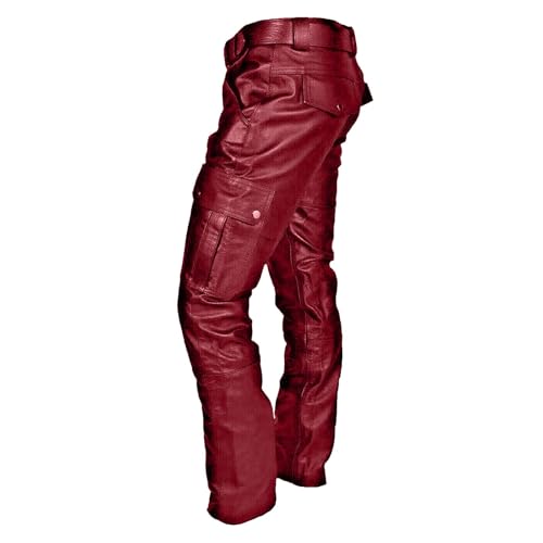 evzosrz Men's Faux Leather Pants Motorcycle Slim Fit Goth Steampunk Pants Sports Street Fall Winter Fashion Trousers4