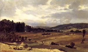 Peinture à l'huile Paysage et Ferme Théodore Rousseau toile 91x122cm