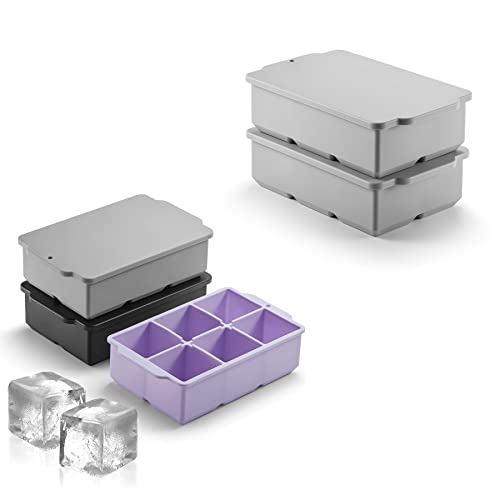 Image of Nax Caki Large Ice Cube Tray with Lid Pack of 5, Stackable Big Silicone Square Ice Cube Mold for Whiskey Cocktails Bourbon Soups Frozen Treats, BPA Free