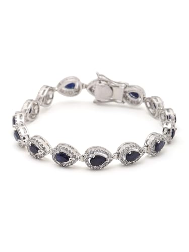 エキゾチック インディア 925 スターリングシルバー 洋ナシ型 ファセット ブルー サファイア ブレスレット キュービックジルコニア ラグジュアリー ジェムストーン ジュエリー 女性用