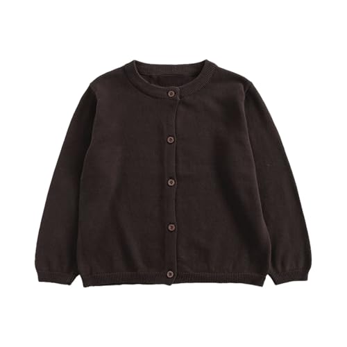Generisch 2025 - Chaqueta de punto de manga larga para bebé niña, jersey con botones para niñas, jerseys de cuello redondo para niñas, chalecos de punto para bebé niña, café, 4 años