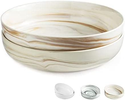 LAUCHUH 11 inch Large Serving Bowls, Salad Bowls Pocerlain Serving Dishes for Entertaining, 3.2 Quarts Large Stackable Bowl Set of 2 for Pasta, Fruit, Snack,Brown