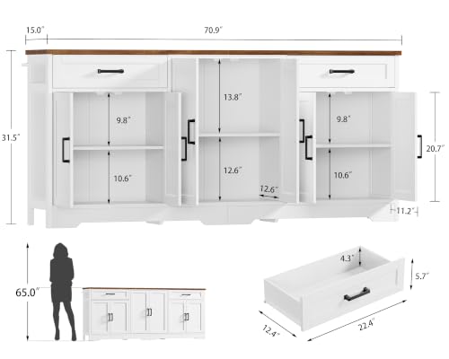 71" Buffet Cabinet with Storage, Large Sideboard Cabinet with 2…