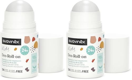 Suavinex, Desodorante para Niños y Niñas, Formato Roll On, Sin Alcohol, Sin Aluminio, Apto Pieles Sensibles, Clínicamente Testado, Eficacia 24h, 98% Ingredientes Origen Natural, Unisex, +8 Años, 50 ml