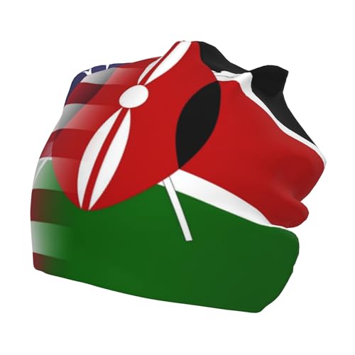 American Flag and Kenyan Flag Children Hip Hop Knitted Hat Kids Elastic Leisure Knit Cap Warm Sleep Beanies Black