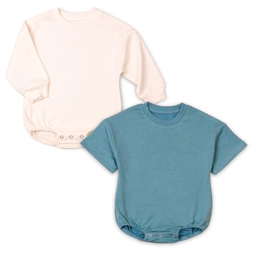 Image of 2Pack Baby Boy Romper Set Outfit, Long Sleeve & Short Sleeve Bodysuits, Soft & Breathable Infant Jumpsuit for Boys
