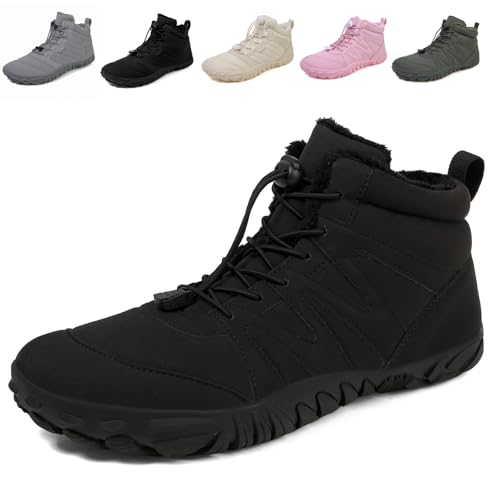 Fadezar Barfußschuhe Herren Gefüttert Winterschuhe Damen Wasserdicht Winter Warm Winterstiefel Outdoor rutschfeste Stiefel Boots Schuhe 1699 Schwarz EU 44