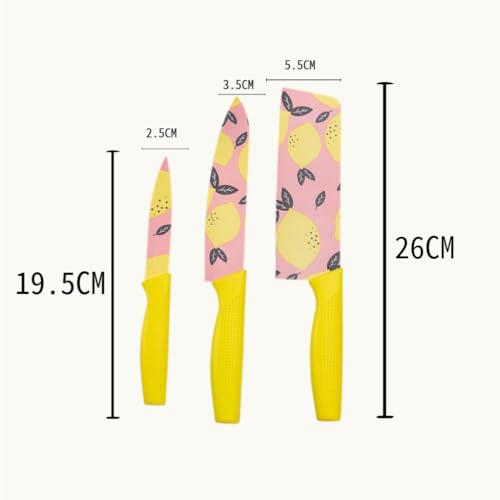 Image of Zibuyu 3PCS Knife Set for Kitchen Use, Stainless Steel Chef Cutter Fruit Cutter Utility Cutter with Anti Slip Handles, Fashion Printed Design for Home Cooking and Daily Meal Prep