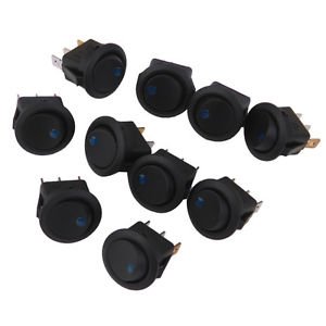 10pcs 12V Blue Led Dot Light Car Auto Boat Round Rocker ON/OFF Toggle ...