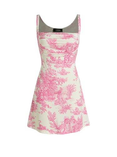 CIDER Women A-Line Mini Dresses Square Neck Ruched Floral Fit and Flare Casual Summer Semi Formal Dress