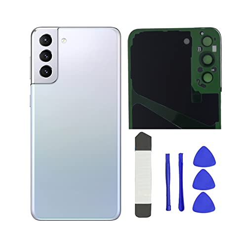 Galaxy S21 Plus Back Glass Replacement Back Glass Cover Waterproof with Camera Glass Lens and Tape Parts for Samsung Galaxy S21+ S21 Plus 5G + Tools (Phantom Silver)