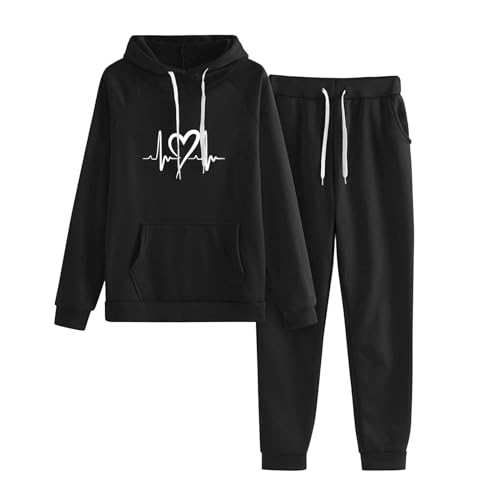 Ensemble décontracté à capuche femme sweat et jogging imprimé Heartbeat original