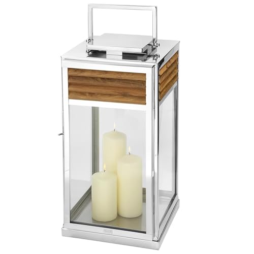 Fink Windlicht 60 cm aus Edelstahl & Teakholz braun Laterne für den Innen-...