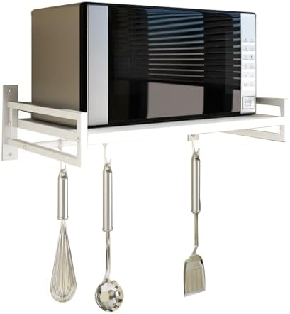 ABCOOL Wall Mount Microwave Oven Shelf Rack, White Carbon Steel C...