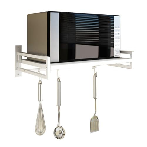 Scaffale per Forno a Microonde a Parete per la Casa, Supporto da Banco in Acciaio al Carbonio Con Guida a Gancio e 3 Ganci Scorrevoli