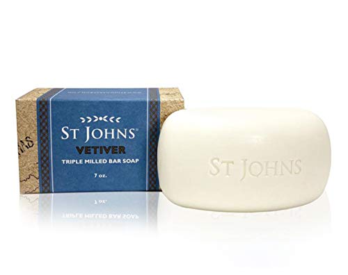 St Johns Classic Vetiver Soap Bar | Refreshing Spicy Citrus Soap for Men | USA Made, Triple-milled Soap Bar | Hydrating Body Soap with Olive Oil & Glycerine | Luxury Body Soap Bar for Men (7 oz)