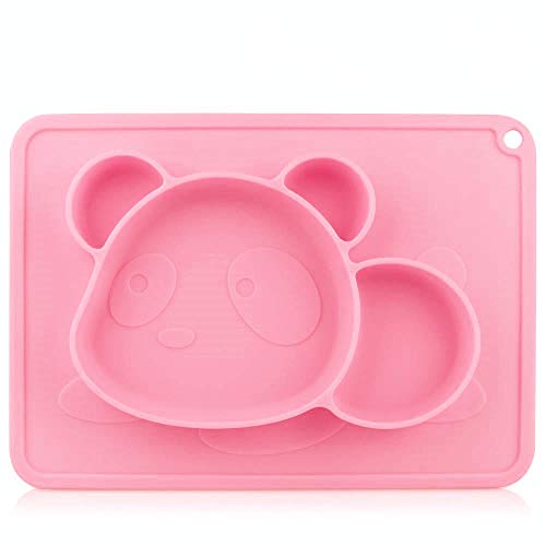 Kinderteller - RIGHTWELL Teller Baby Rutschfest Silikon Tischset mit Saugnapf, BPA-Freie für Baby Kleinkind und Kinder - Baby Teller Passend für die Meisten Hochstuhl-Tabletts (Rosa)