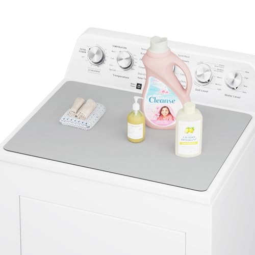 CSKY 1Pc Washer and Dryer Covers for the Top, 25.5''×17.5'' Fabric Laundry Countertop Mat, Anti-Crease Rolled Packaging, Non-Slip Rubber Base, Washer Dryer Topper for Top Load Machine (Light Gray)