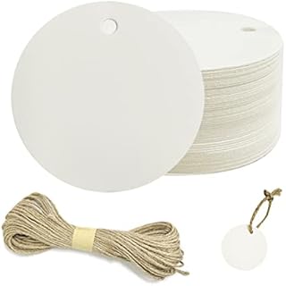 Lot of 100 Round Kraft Paper Labels Blank Labels with 20m Hemp Ribbon for Gift Decorations, Signals, Etc(White)