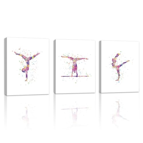 Image of CHDITB Gymnastics Wall Art Print, Set of 3 (12x16 inch), Watercolor Gymnastics Bedroom Decor