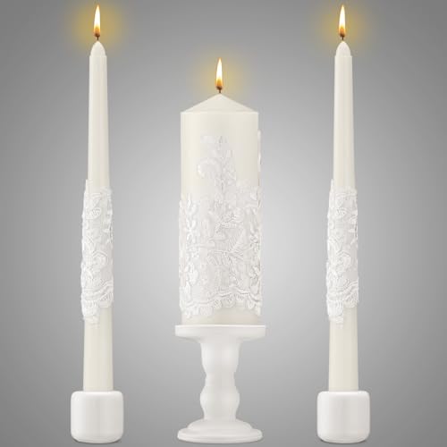 Irenare Unity Candles with Holder for Wedding Ceremony Wedding Decortions Accessories Glass Candle Holder Pillar Candle for Formal Events Church (Ceramics)