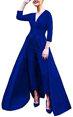 Snow Lotus Combinaison en Satin à Manches Longues pour Femme Taille détachable Cape Pantalon de Bal - Bleu - 34 Cover