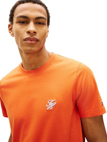 Tommy Hilfiger Herren T-Shirt Kurzarm Script Monogram aus Baumwolle, Orange (Brilliant Orange), S – Ansicht 5