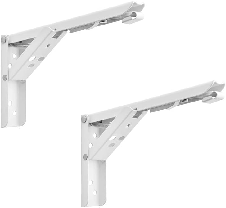Zanotva 2Pcs Wall Mounted-90° Hinge Wall Mounted,304 Stainless Steel Folding Shelf Brackets,Triangle Brackets for Table Work Bench, 440 lb / 200KG with Screw(A,10inch)