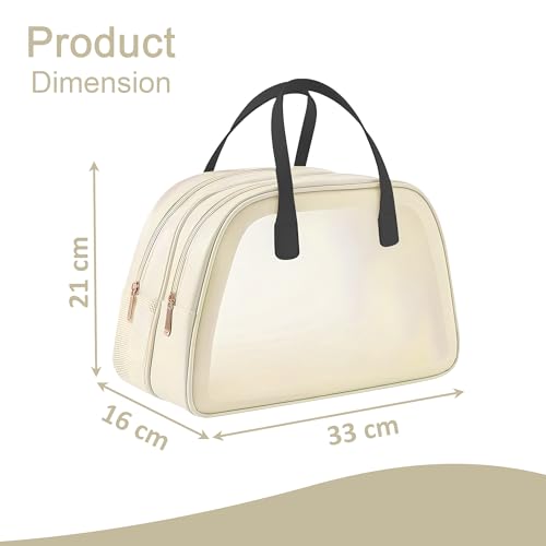 Image of Kuber Industries Pack of 2 Waterproof Skincare /Cosmetic Bag for Women | Space-Saving Makeup & Travel Toiletry Pouch | Aesthetic Vanity Kit & Wash Bag for Girls | YJ-20-BG | Transparent - Beige
