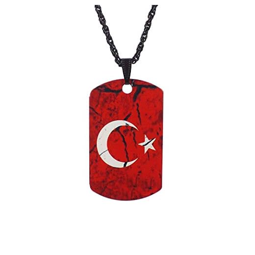 Gök-Türk Halskette Künye für Herren Unisex mit Anhänger Ay Yildiz Halbmond mit Stern Türkische Flagge Türkei Türkiye - rot