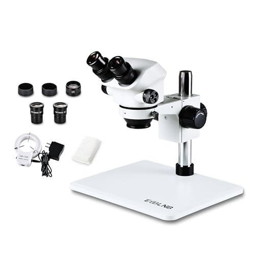 Image of ESSLNB Binocular Stereo Microscope with LED Light, 3.5X-50X Magnification, WF10X Eyepieces, 0.7X-5.0X Zoom Objective, 0.5X Additional Objectives - Ideal for Observation in Education, Professional Use