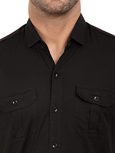 Image of Men's Half Sleeve Double Pocket,Spread Collar Casual Solid Cargo Shirt Beige