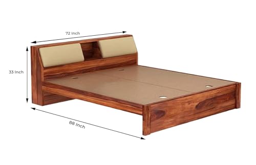 Image of STRATA FURNITURE Sheesham Wood King Size Double Bed Without Storage | Wooden Palang Cot for Bedroom Living Room Furniture (Honey Finish)